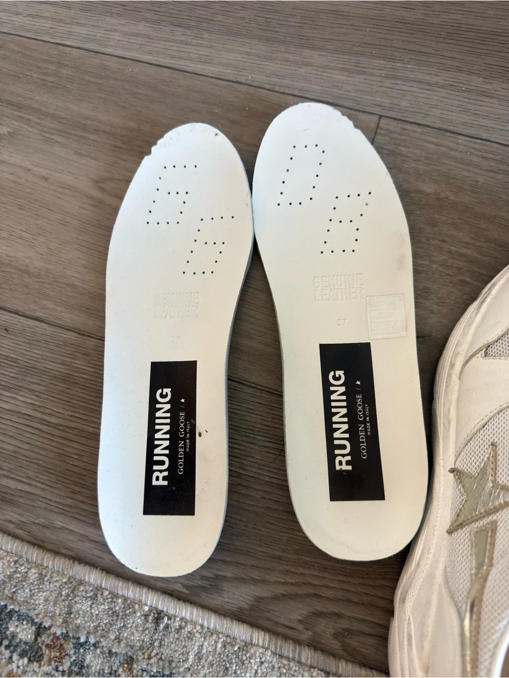 White Golden Goose Running Soles Sneakers with Gold Heel Accent